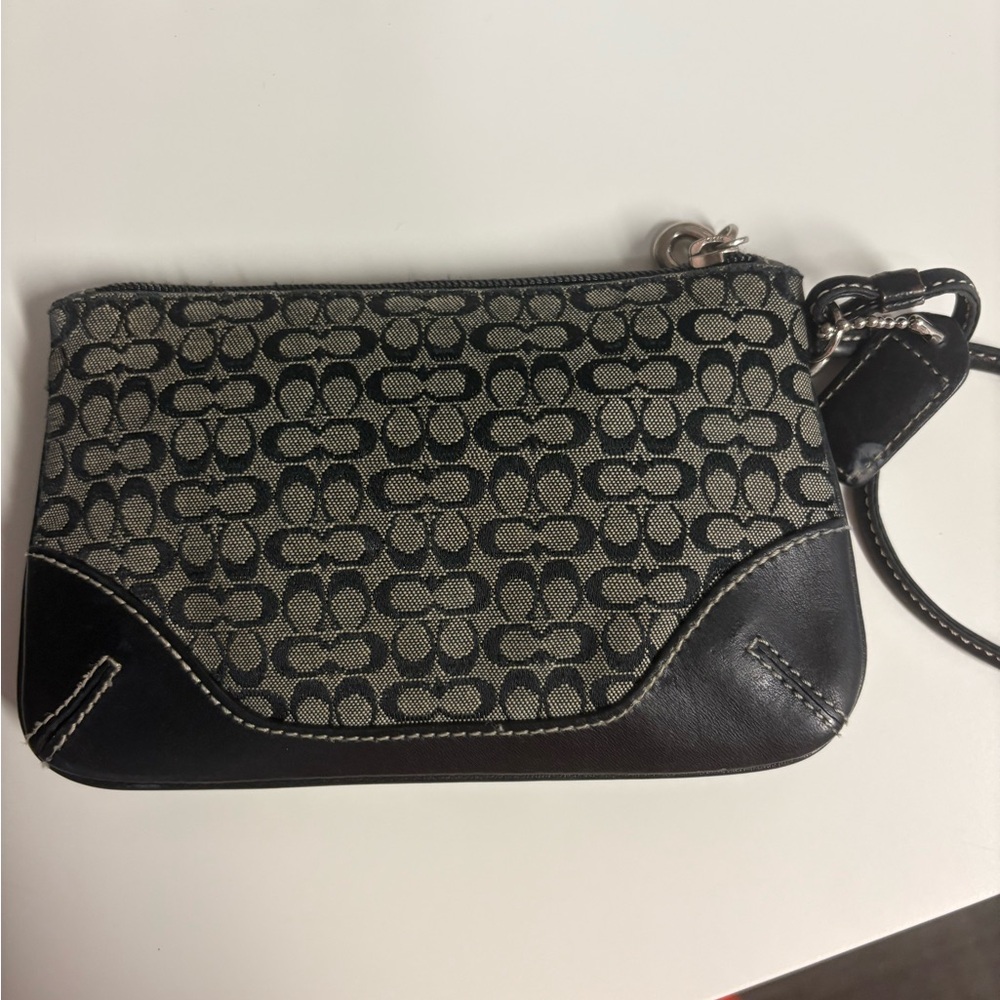 Coach Black SoHo Mini Signature Black and Gray Wristlet Coin Purse